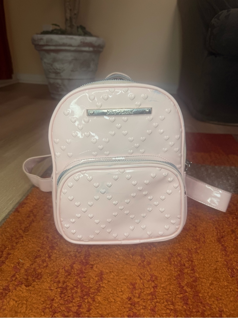 Betsey Johnson Light Pink Mini Heart-Embossed Backpack
